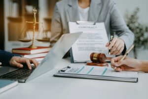 Businessman and lawyer or judge consult having team meeting with client, Law and Legal services